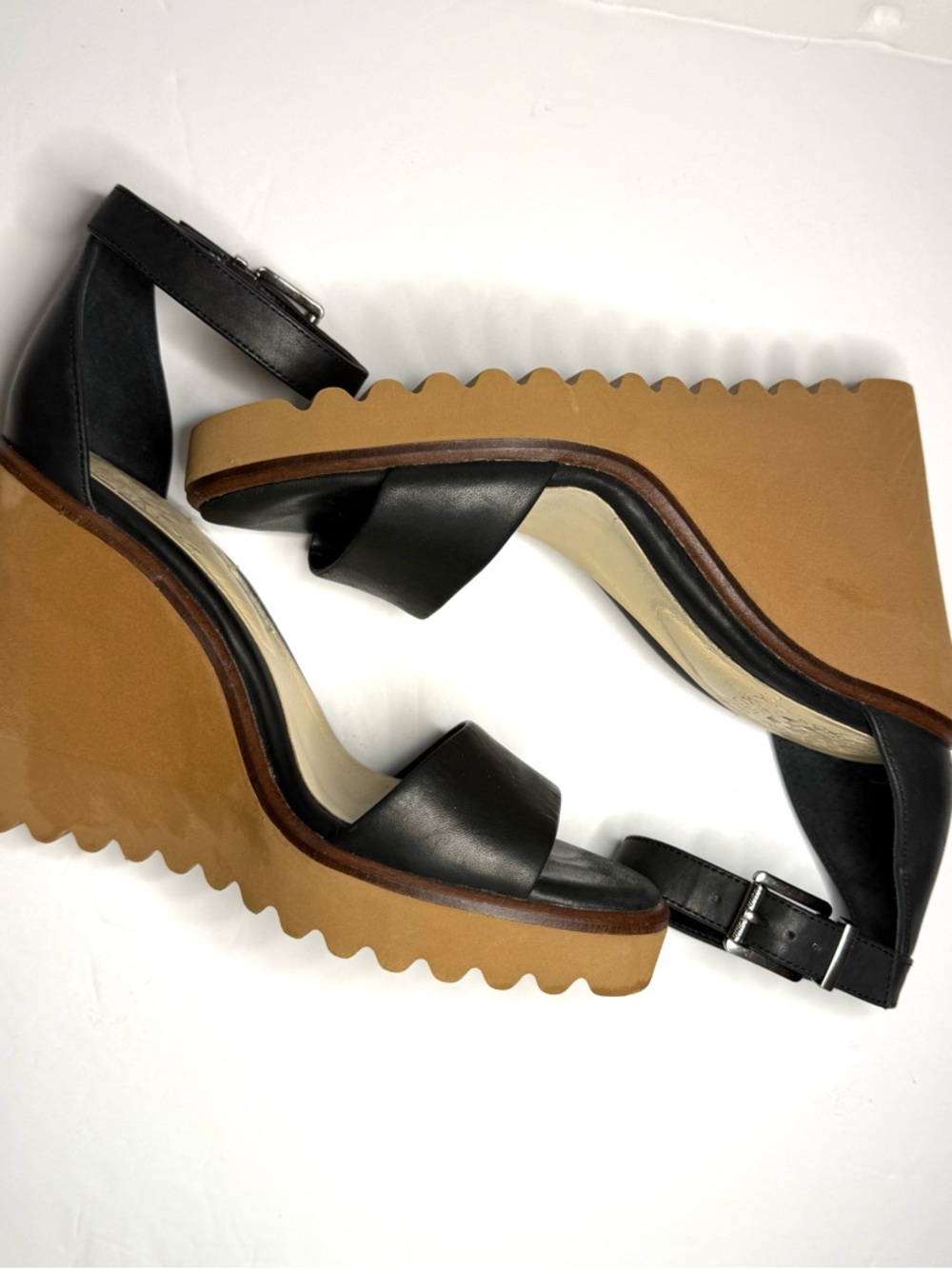 Vince Camuto Black Leather Ankle-Strap Wedge Sandals - Picture 2 of 7